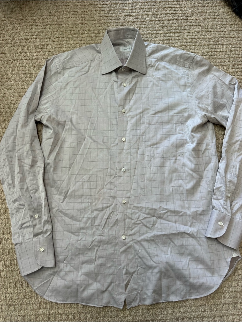 Ermenegildo Zegna Light Gray Checkered Long Sleeve Button Up Shirt Sz 41/16